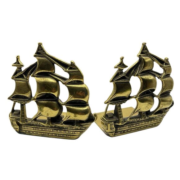 Peerage Brass Ship Bookends Victory War Ship Galleon Nauticalia England Vintage